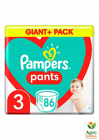 PAMPERS Дитячі одноразові підгузки-трусики Pants Розмір 3 Midi (6-11 кг) Джайнт Плюс Упаковка 86 шт