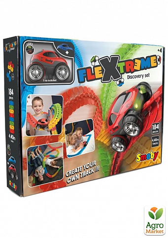 Игровой набор Гибкий трек "Флекстрим", с 1 машинкой со световым эффектом, 184 элемента, длина 440 см 4+ Smoby Toys