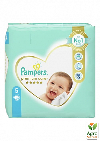 PAMPERS Детские подгузники Premium Care Размер 5 Junior (11-16 кг) Экономичная Минус Упаковка 30 шт