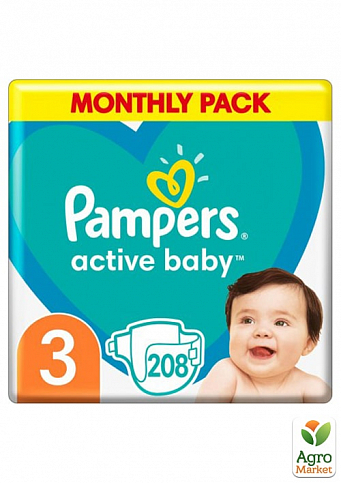 PAMPERS Детские одноразовые подгузники Active Baby Размер 3 Midi (6-10 кг) Мега Супер Упаковка 208 шт