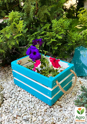 Ящик декоративный деревянный для хранения и цветов "Бланш" д. 25см, ш. 17см, в. 13см. (синий с ручками)