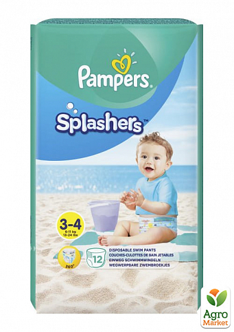 PAMPERS Детские одноразовые подгузники-трусики Splashers для плавания Размер 3-4 Midi (6-11 кг) Средняя 12 шт