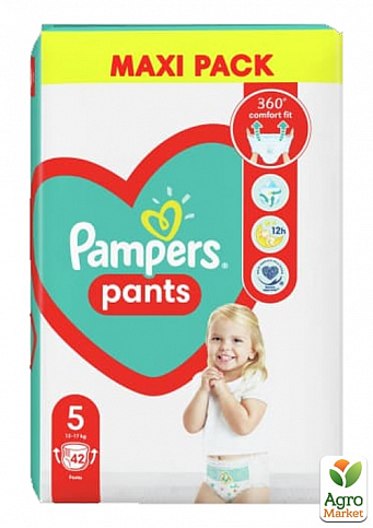 PAMPERS детские одноразовые подгузники-трусики Pants Размер 5 Junior (12-17 кг) Макси Упаковка 42 шт