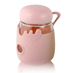 Кружка зі скла з кришкою у силіконовому захисті Sweet Feeling рожева SKL11-2036932