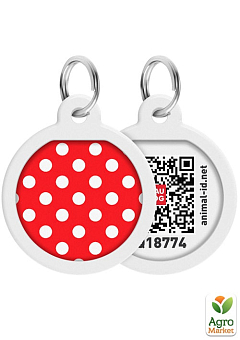 Адресник для собак та котів металічний WAUDOG Smart ID з QR паспортом, малюнок "Горох", круг, Д 25 мм (0625-0208)1
