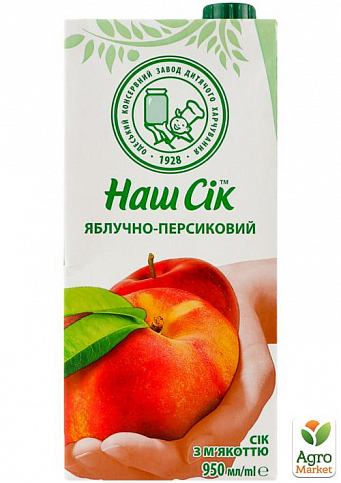 Яблучно-персиковий сік з м'якоттю ТМ "Наш сік" slim 0.95 л упаковка 12 шт - фото 2
