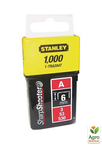 Скоби тип А висотою 6 мм, для ручного степлера Light Duty, в упаковці 1000 шт STANLEY 1-TRA204T (1-TRA204T)