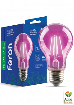 Лампа для растений 8Вт E27 Feron LB-708 A60 фито(40139)2