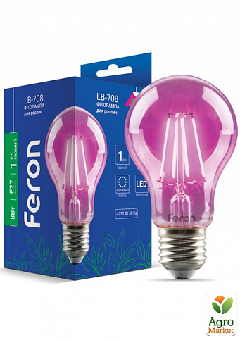Лампа для рослин 8Вт E27 Feron LB-708 A60 фіто(40139)