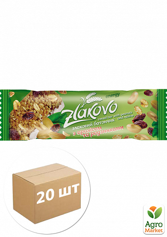 Батончики з арахісом та ізюмом (частково глазуровані) ТМ "Zlakovo" 40г упаковка 20 шт