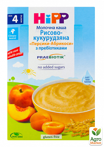 Каша молочная Рисово-кукурузная Персики-Абрикосы с пребиотиками Hipp, 250 г