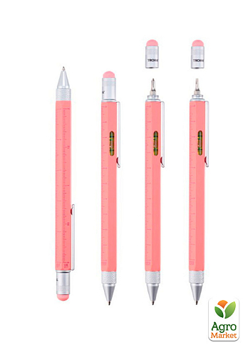 Шариковая многозадачная ручка Troika Construction со стилусом; линейкой; отверткой и уровнем; коралловая (PIP20/CL) - фото 2