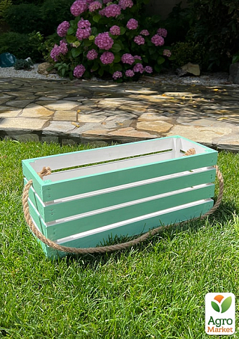 Ящик декоративный деревянный для хранения и цветов "Жиральдо" д. 44см, ш. 17см, в. 17см. (бирюзовый с длинной ручкой) - фото 3