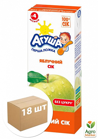 Сок яблочный ТМ "Агуша" 0,2л упаковка 18шт