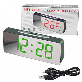 Годинник мережний VST-763Y-4, зелений, температура, USB - фото 3
