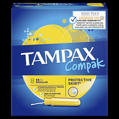 TAMPAX Compak Гигиенические тампоны с аппликатором Regular Single 8шт1