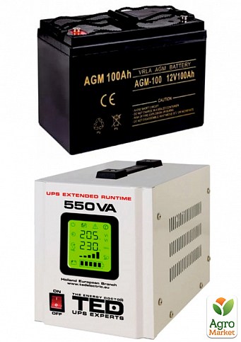 Набір безперебійного живлення для котла TED Electric 550VA+AGM-100Ач 12В