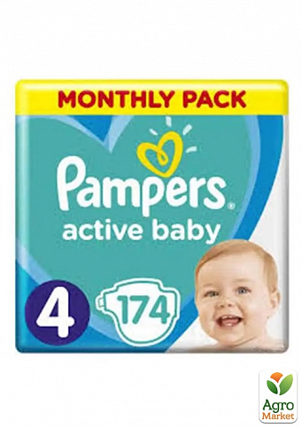PAMPERS Детские одноразовые подгузники Active Baby Размер 4 Maxi (9-14 кг) Мега Супер Упаковка 174 шт