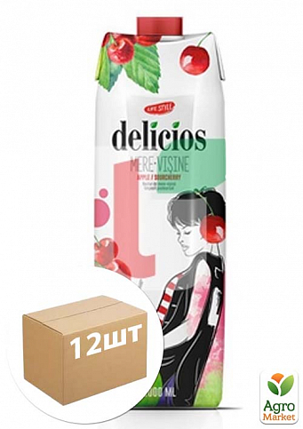 Нектар Яблучно-вишневий ТМ Delicios 1л упаковка 12 шт