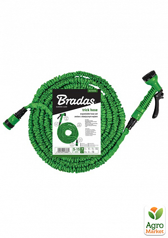 Растягивающийся шланг (комплект) TRICK HOSE 5-15м – зелений, пакет, ТМ Bradas WTH0515GR-T-L