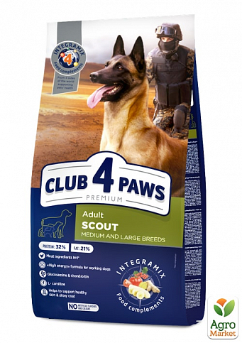 Сухой корм Клуб 4 Лапы Премиум Скаут для взрослых рабочих собак средних и крупных пород 5 кг (3327310)