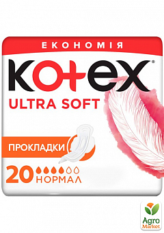 Kotex женские гигиенические прокладки Ultra Soft Normal Duo (котон, 4 капли), 20 шт1