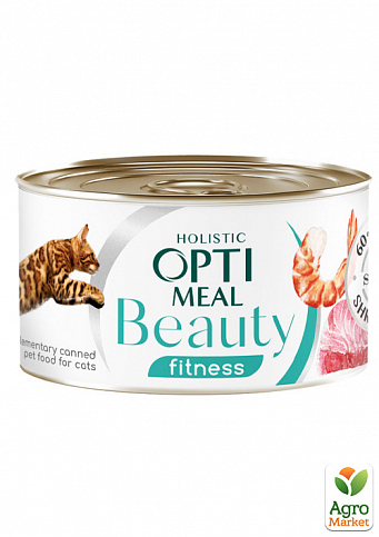 Дополнительный консервированный корм для кошек Optimeal Beauty Fitness полосатый тунец в соусе с креветками 70 г (3674710)
