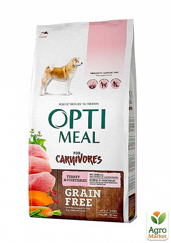 Сухий беззерновий повнораційний корм Optimeal для дорослих собак усіх порід - індичка та овочі 10 кг (2822650)
