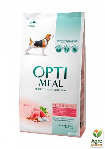 Сухий повнораційний корм Optimeal для собак середніх порід зі смаком індички 1.5 кг (2822490)