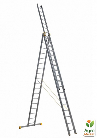 Алюминиевая трехсекционная профессиональная лестница 3*18 ТМ ТЕХПРОМ P3 9318