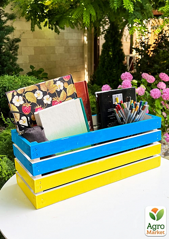 Ящик декоративный деревянный для хранения и цветов "Патриотичный" д. 44см, ш. 17см, в. 17см. (сине-желтый) - фото 5