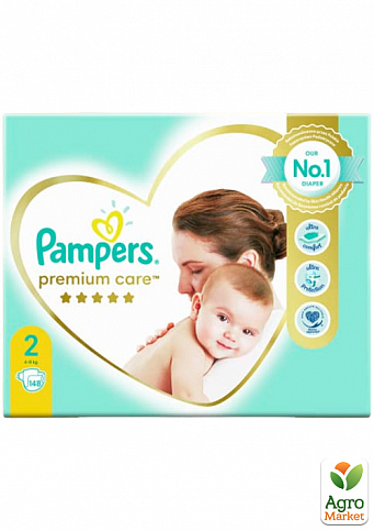 PAMPERS Детские одноразовые подгузники Premium Care Размер 2 Mini (4-8 кг) Мега Упаковка 148 шт