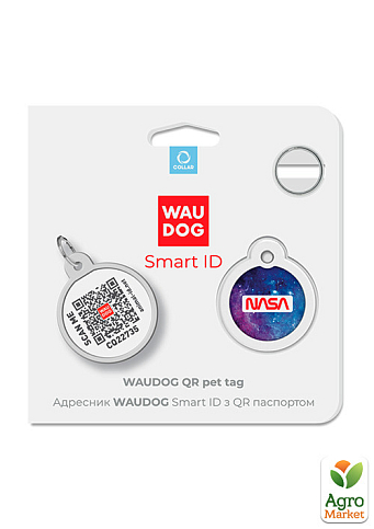 Адресник для собак та кішок металевий WAUDOG Smart ID з QR паспортом, малюнок "NASA21", коло, Д 25 мм - фото 4