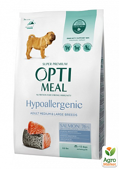 Сухой гипоаллергенный полнорационный корм Optimeal для собак средних и больших пород со вкусом лосося 4 кг (3592740)1