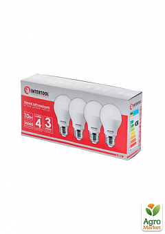 Лампы светодиодные набор из 4 штук LL-0014, LED A60, E27, 10Вт, 150-300В, 4000K, 30000ч, гарантия 3года INTERTOOL LL-40141