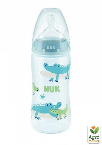 Пляшечка FirstChoice пластик 300 мл NUK / соска силіконова 0-6 місяців / температурний контроль Крокодили