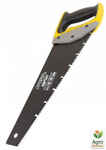 Ножовка столярная MASTERTOOL BLACK ALLIGATOR 350 мм 9TPI MAX CUT закаленный зуб 3D заточка тефлоновое покрытие 14-2435