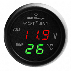 Термометр-вольтметр VST-706-4, красно-зеленый, + USB2