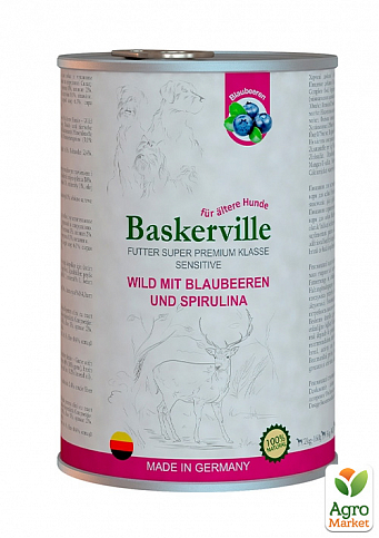 Baskerville Sensitive Влажный корм для собак с олениной, черникой и спирулиной  800 г (5418960)