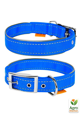 Нашийник "Dog Extremе" з нейлону, подвійний зі світловідбиваючою вставкою (ширина 20мм, довжина 30-40см) блакитний (67032) 