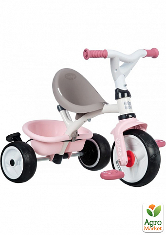 Детский металлический велосипед с козырьком, багажником и сумкой, розово-серый, 66х49х100 см, 10 мес. Smoby Toys - фото 2