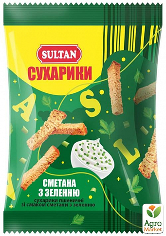 Сухарики пшеничні зі смаком Сметани із зеленню ТМ "Sultan" 90г упаковка 30 шт - фото 2