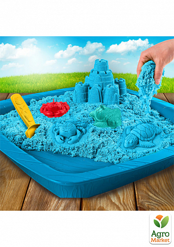 Набір піску для дитячої творчості - KINETIC SAND ЗАМОК З ПІСКУ (блакитний, 454 г, формочки, лоток) - фото 5