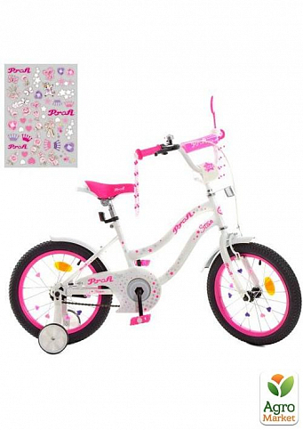 Велосипед детский PROF1 18д. Star, звонок, прил. колеса, бело-малиновые. (Y1894)