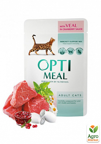 Влажный корм для взрослых кошек Optimeal со вкусом телятины в клюквенном соусе 85 г (2891310)