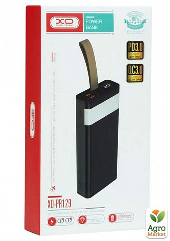Додаткова батарея XO PR129 20000 mAh (PD20W+USB QC22.5W) Black - фото 2