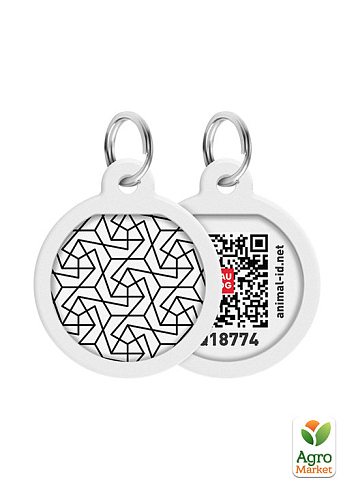 Адресник для собак і кішок металевий WAUDOG Smart ID з QR паспортом, малюнок "Геометрія", коло, Д 25 мм (0625-0202)