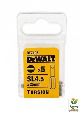 Набор бит DeWALT, Slotted SL4.5, L= 25 мм, 5 шт DT7105 ТМ DeWALT