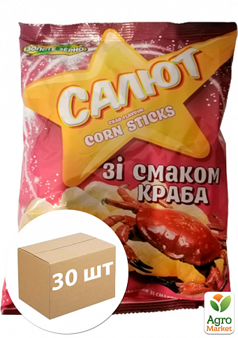 Кукурузные палочки со вкусом краба ТМ"Салют" 45г упаковка 30 шт
