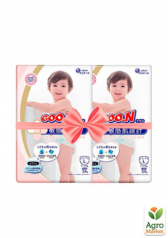 Підгузки GOO.N Plus для дітей 9-14 кг (розмір L, на липучках, унісекс, 108 шт)